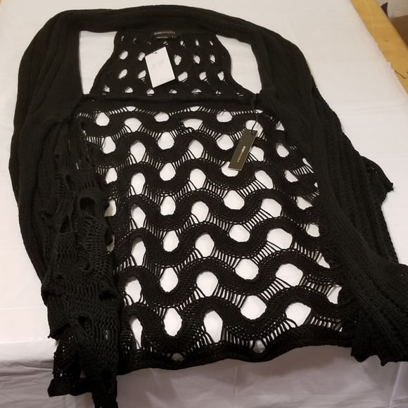 BCBG Black Medium Open Knit Shawl Sweater NWT $140 - Picture 3 of 4